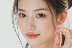 人中が長いのを気にしている女性のイメージ